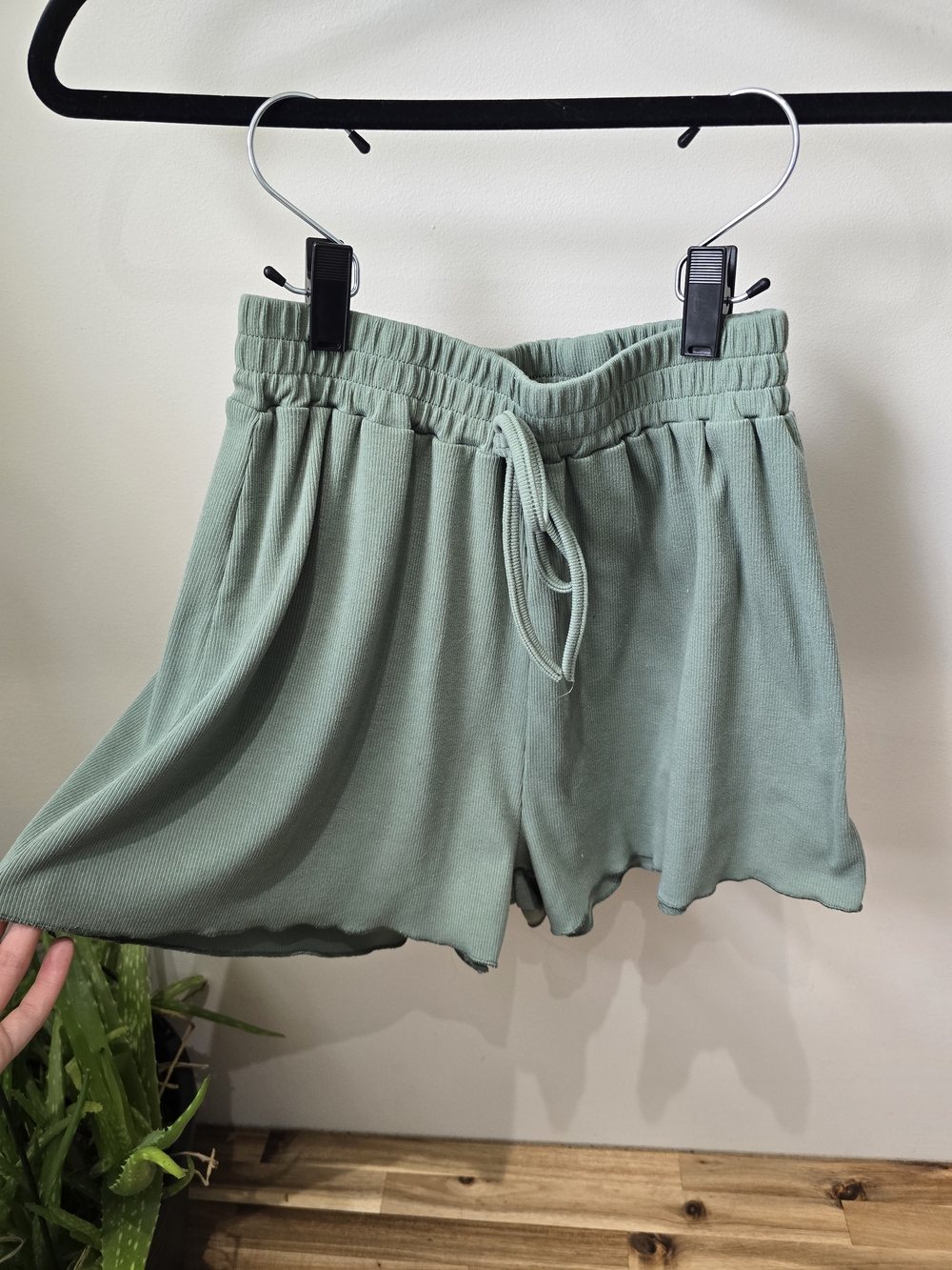 SHEIN Sage Green High-Waist Knit Drawstring Shorts